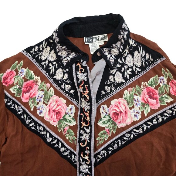Vintage Together Womens Western Shirt With Floral design Brown 4H show shirt S - Picture 2 of 7